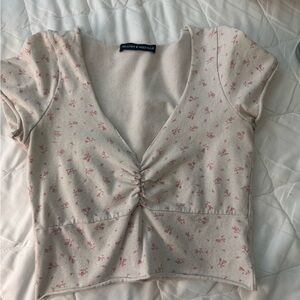 Brandy Melville Cream Ruched Crop Blouse
